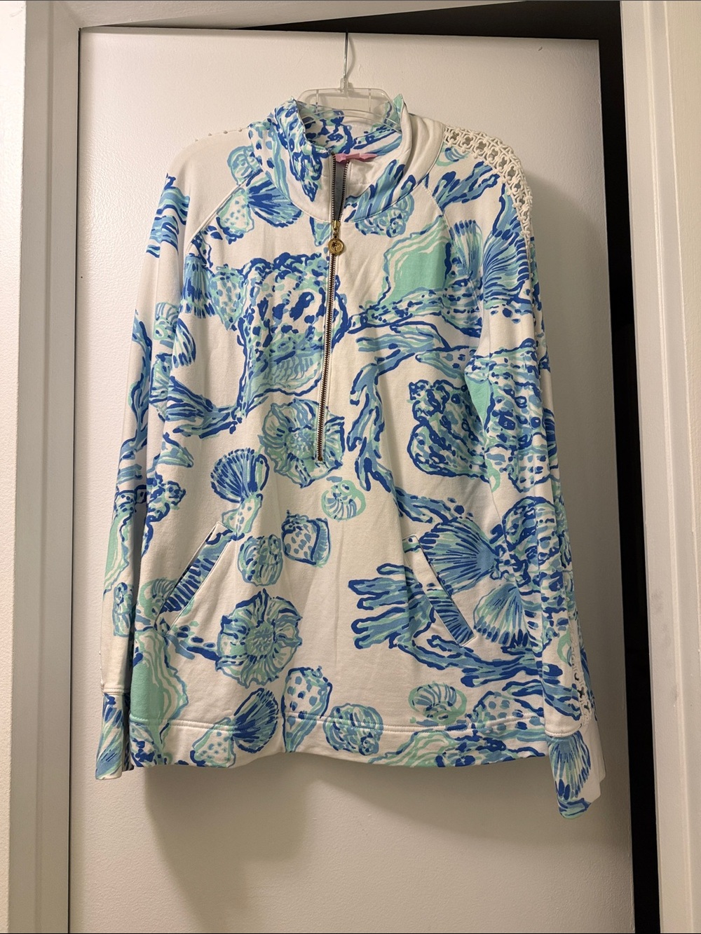 Lilly Pulitzer Blue & Mint Shell-Print Quarter-Zip Sweater